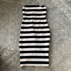 Express Black and White Striped Strapless Dress